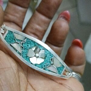 Silver and Turquoise Floral Bracelet
